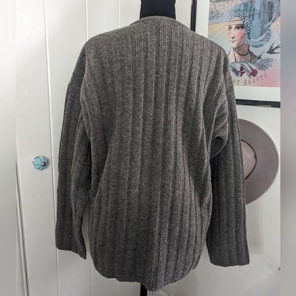 J. Crew Gray Lambswool Cable Knit Fisherman Sweater M Dark Academia Whimsigoth - Picture 7 of 9